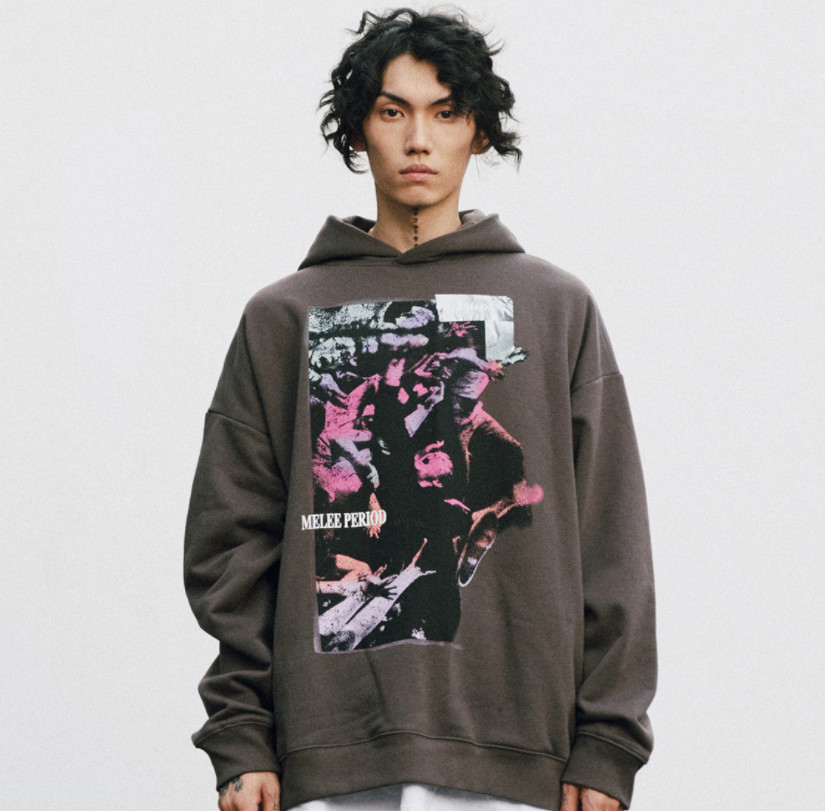 2021 New Styels Black And Dark Brown Pullover Printed Casual Fleece Hoodies Custom Logo