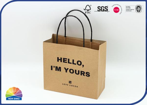 Cheap Custom Size Eco Kraft Brown Paper Bag With Logo 1c Black Print for sale