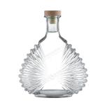 Clear Glass Bottle with Cork 750ml 1000ml Flat Carved Artistic Base Material
