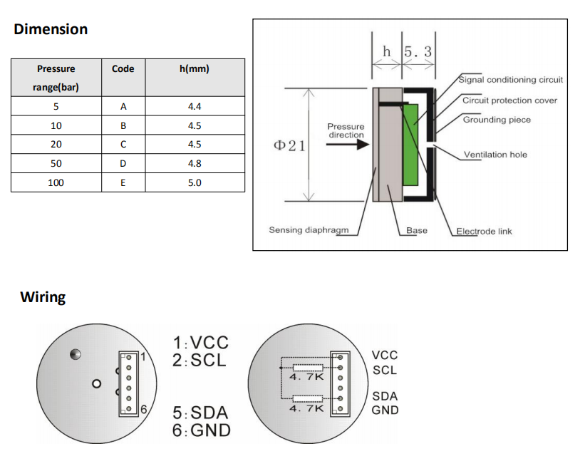 3.3V Miniature Pressure Sensors , Ceramic Fuel Pressure Transducer 0.05-10Mpa
