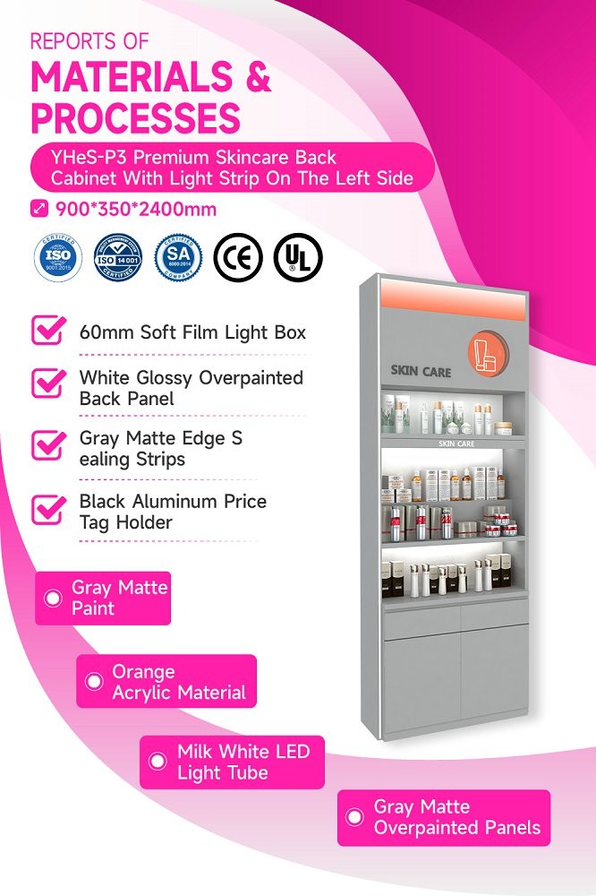 YHeS-P3 Easy Disassembly Skincare Display Cabinet with 60mm Soft Film Light Box