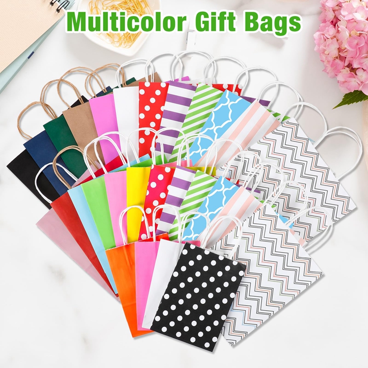 Handmade Biodegradable Eco-Friendly Striped Pastel Candy Sweet Tote Shopping Kraft Paper Bags