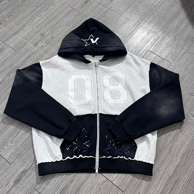 Custom 100% Cotton Heavyweight Screen Print logo Hoodie Manufacturers Distressed Acid Wash Vintage Color Blocked Hoodie Men