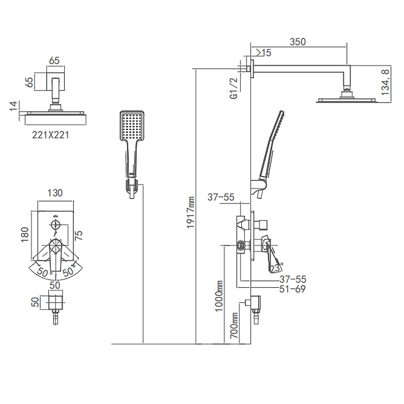 Shower Set Concealed Wall Brass Rain Shower Set Bathroom grifos de ducha China Manufacturer