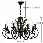Vintage Wrought Iron Chandelier Candle Light Black Metal country chandelier(WH