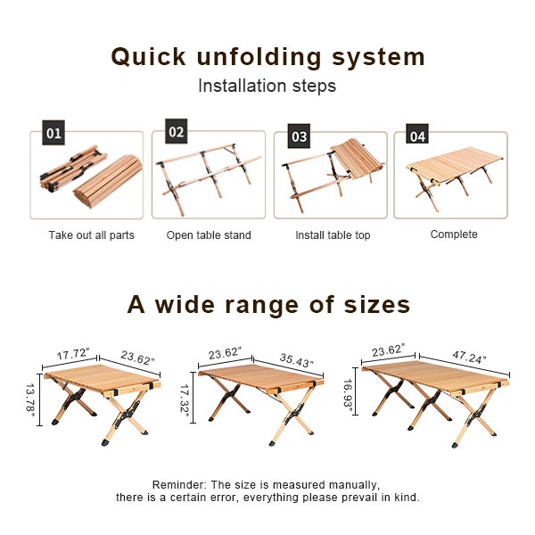 Beech Wood Foldable Camping Picnic Table Small Outdoor Table Camping Roll Up 4.70kg