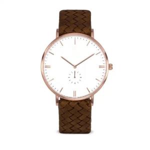 Quality Weaving leather strap miyota movt quartz mens watch rose gold wholesale