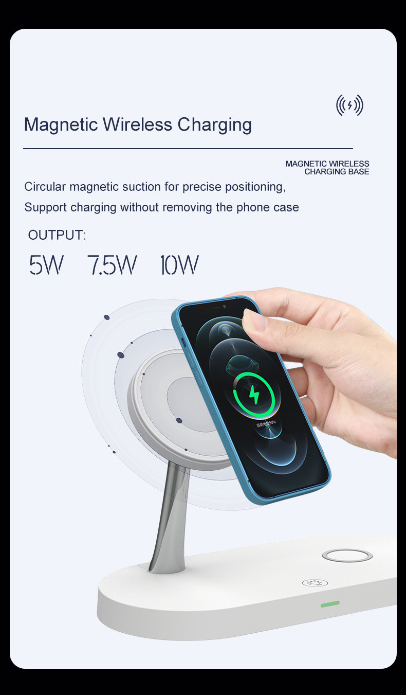 Multi-functional Magnetic Wireless Charging Station With Night Light For Qi Phones & Earbuds