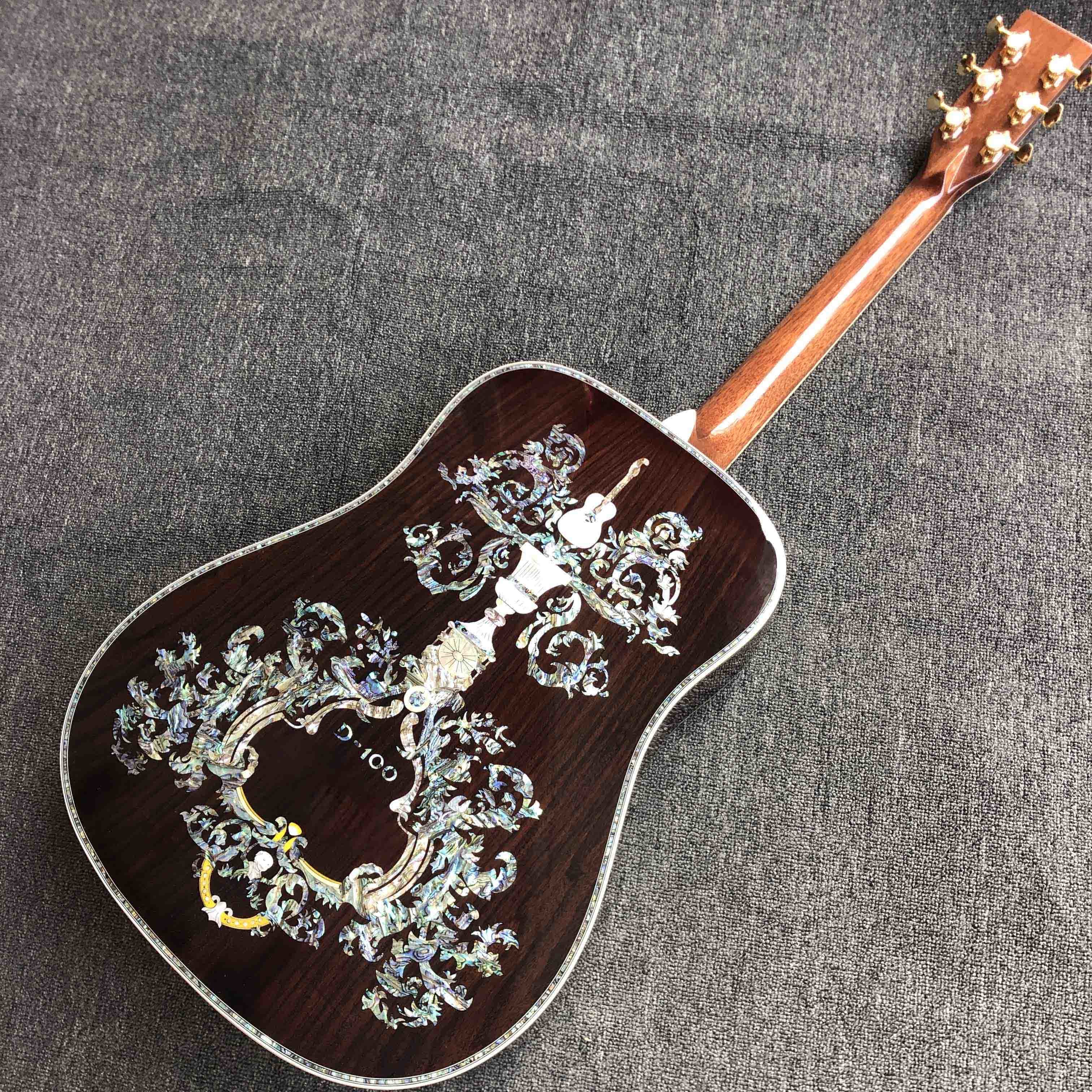 Custom AAAAA Handmade D100AA All Solid Wood Vintage D Dreadnought D100A Acoustic Guitar Deluxe Full Abalone Binding