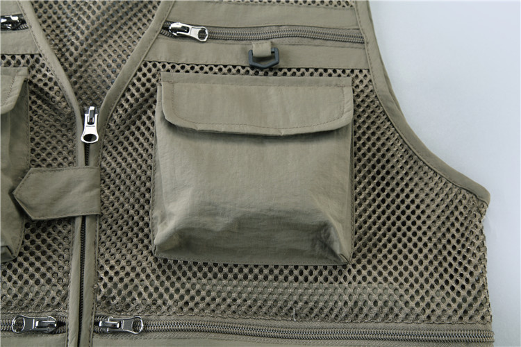 Custom Design Zip Black Utility Outdoor Workwear Journalist Multi-pocket Sleeveless Fishing Men Vest with Mesh