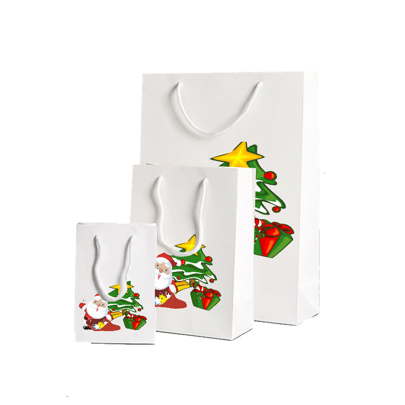 Recyclable Kraft Paper Tote Bag Hot Foil / UV / Varnish Christmas Gift Wrap Bags