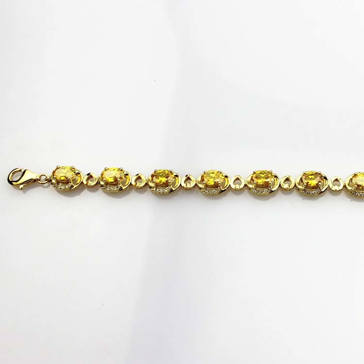 Gold Plated Silver with 5x7mm Oval Citrine Clear Cubic Zircon Tennis Bracelet(B06GOLD)