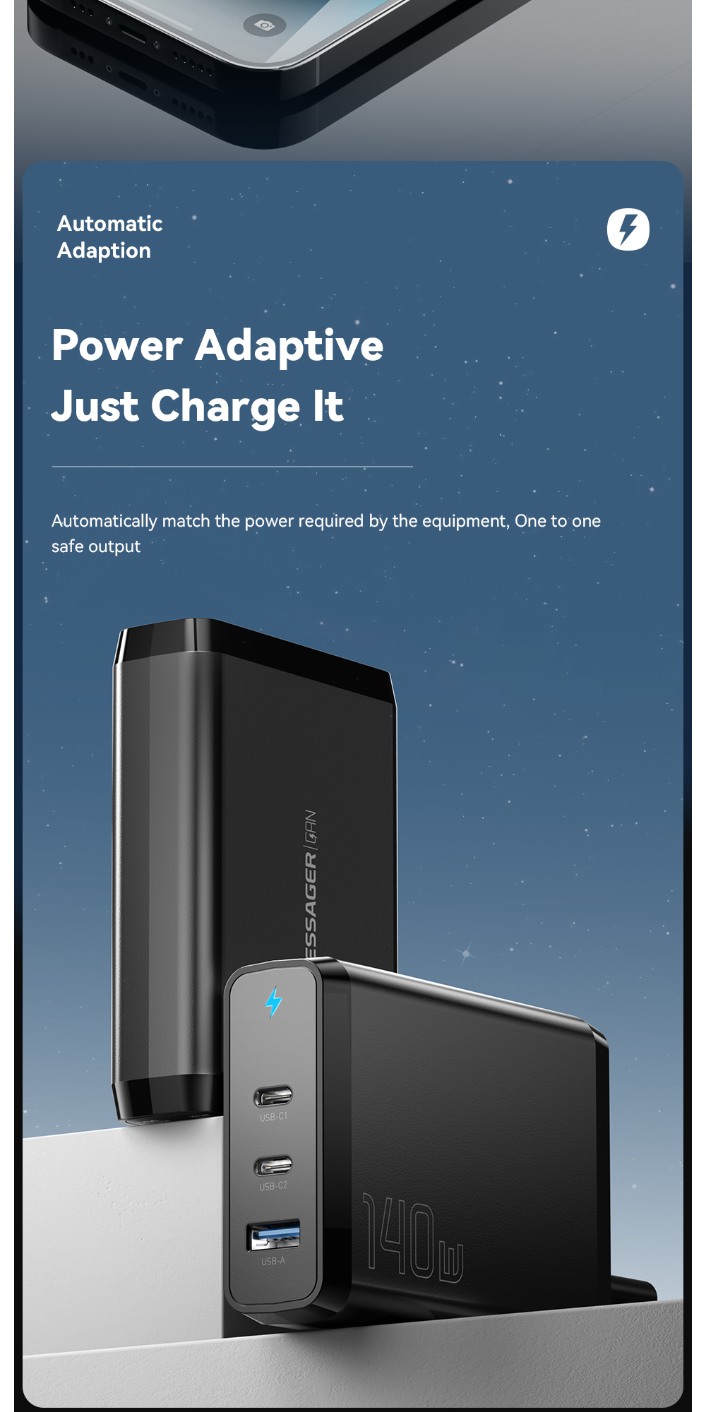 Dual USB Ports Travel Type C Desktop GaN Chargers 140w Quick Charging Phone Accessories