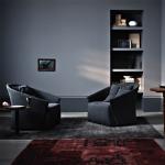 Blue Linen Upholstery Sofa Set , Elegant Lounge Chairs Italian Style