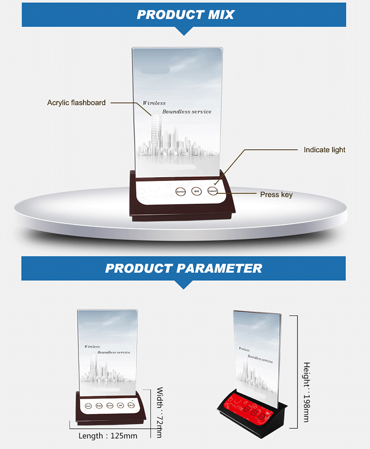 restaurant wireless calling system with 5 table callers for guest and 1 display receiver for waiter