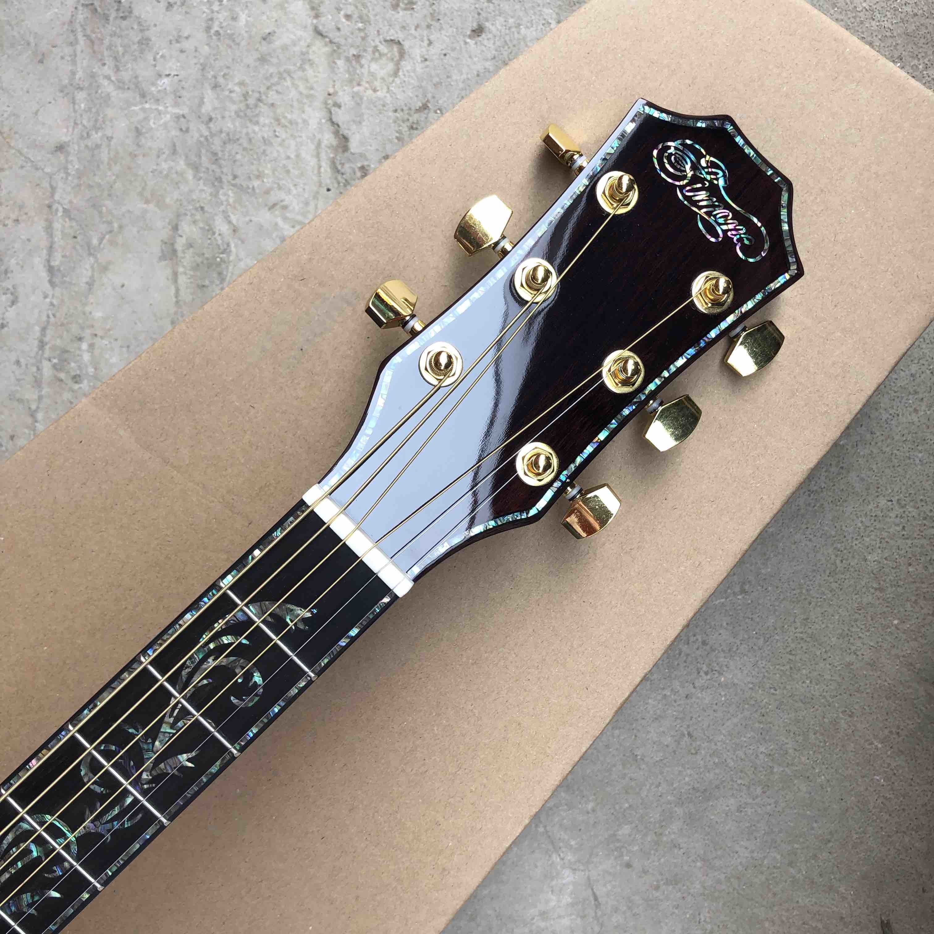Custom 41"Acoustic Guitar Arm Rest Abalone Ebony Fingerboard Matte Finish Solid Spruce Top Electric Acoustic Guitar