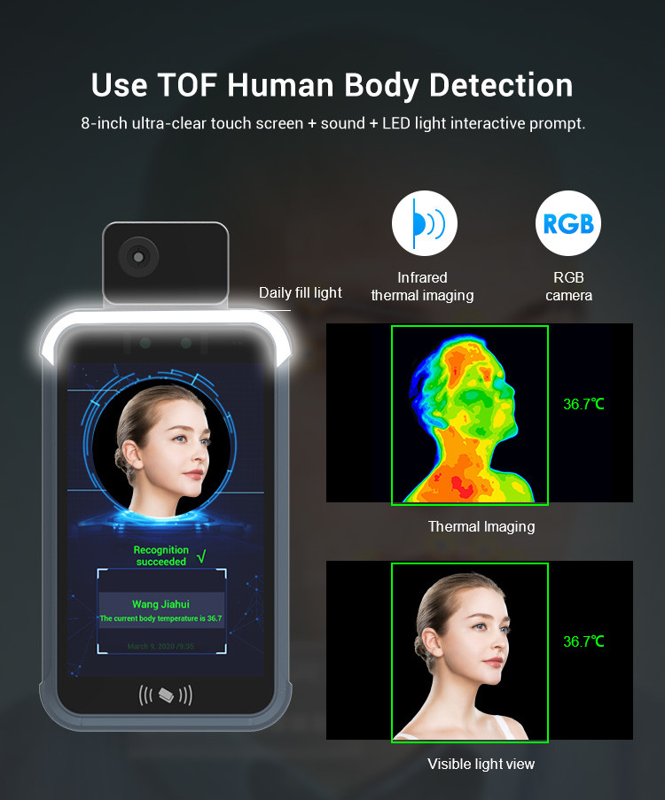 Pedesta 8" Biometric 3D Face Detection Attendance Device With Human Body Temperature Sensor