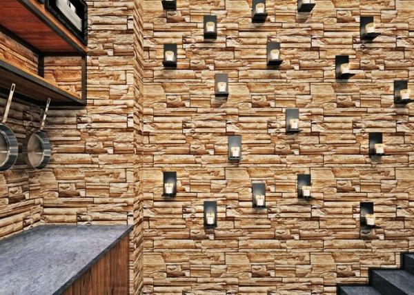 Removable PVC 3D Brick Effect Wallpaper / Brick Effect Wall Coverings ,