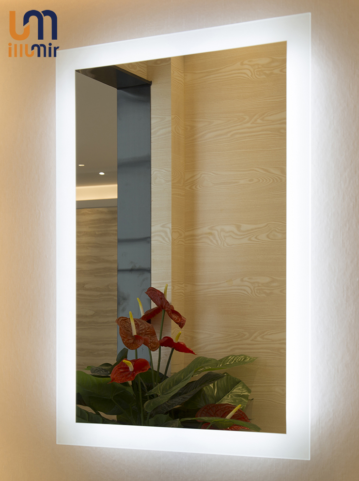 Wall Mounted Heating Pad LED Mirror with 5mm Polished Silver and Optional Light Color