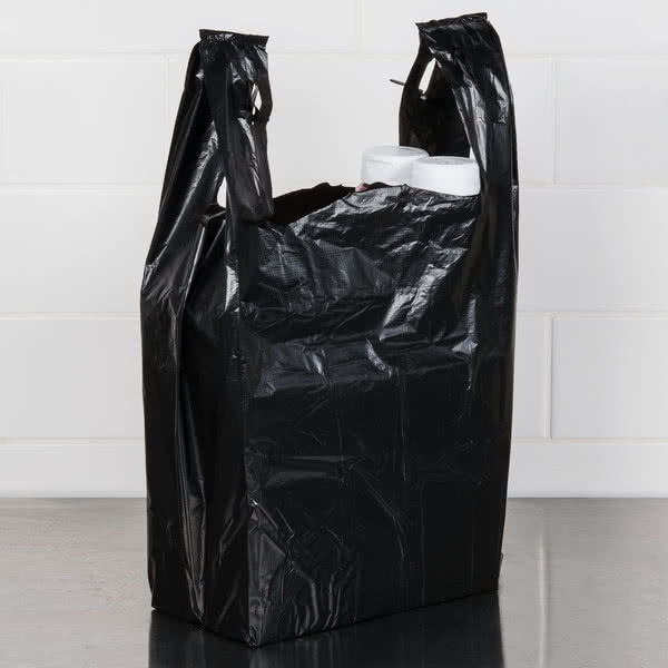 Black Embossed Heavy Duty T Shirt Bags 0.67 Mil Lightweight High Durability