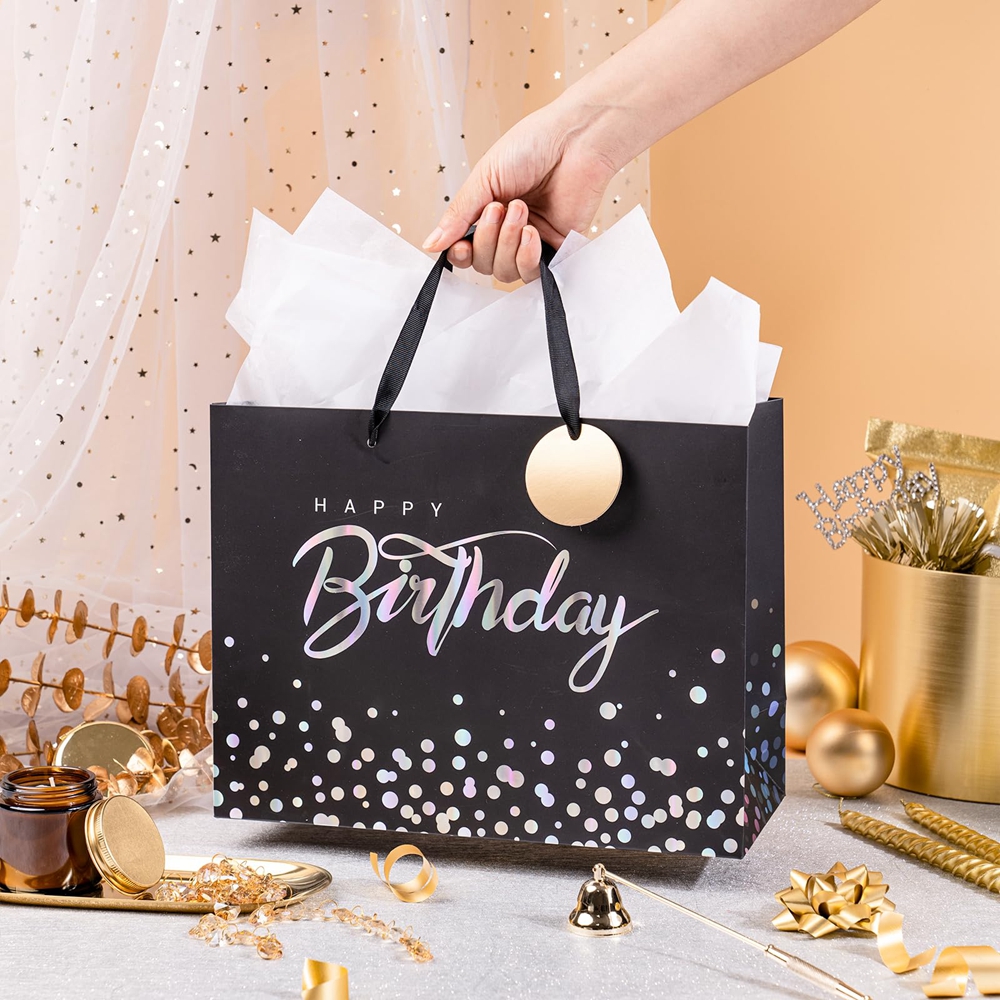 Happy Birthday Gift Tote Paper Bag Set Logo Customizable CMYK 4 Color Offset Printing