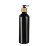 Black Round Shoulder PET Cosmetic Lotion Bottle With Natural Bamboo Lotion Pump