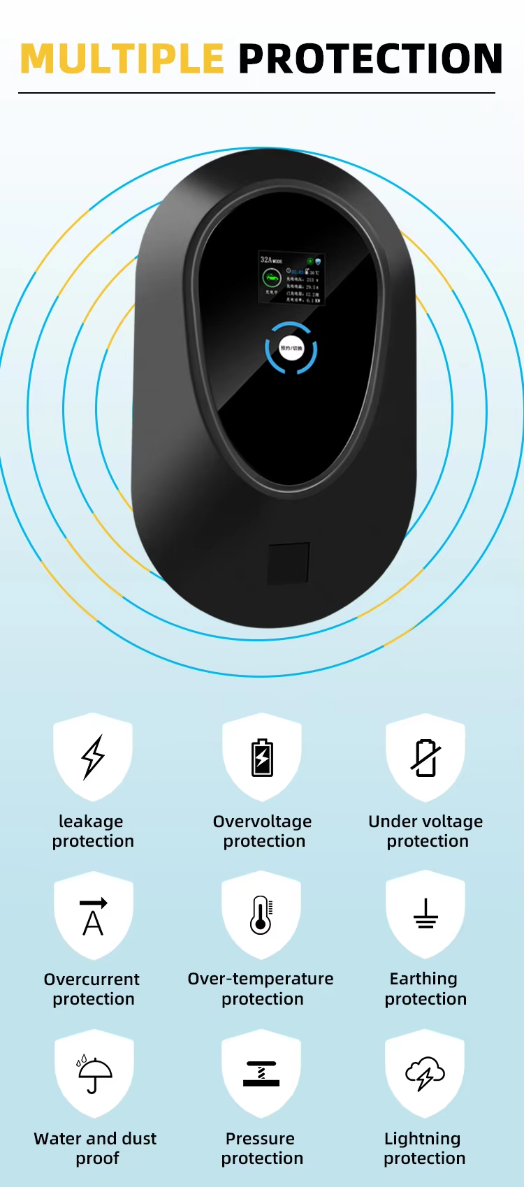 7kw 32a Fast Charger Type2 Portable EV Charger Station With Bluetooth Enabled