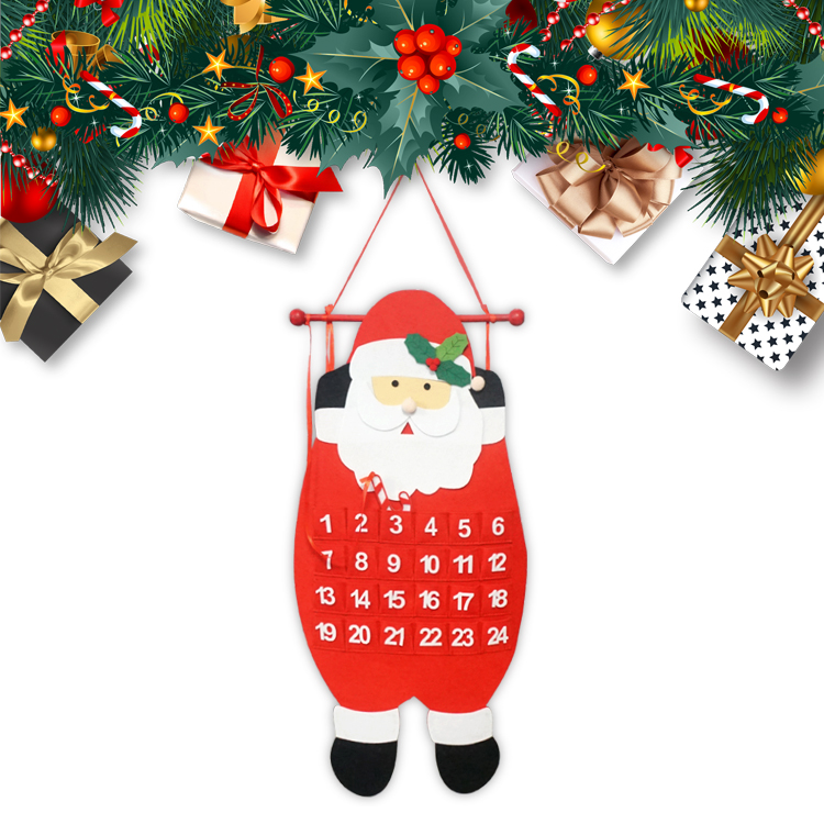 Felt Christmas Santa Advent Calendar With 24 Pockets Wall Hanging Countdown
