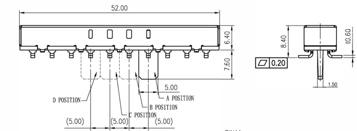 Alinta 20-feet Slide Switch (toggle Switch) 4P4T SMT Type Operation Force 150gf Min. Detent Force 650gf Operation Force 250gf±150gf Differential Force
