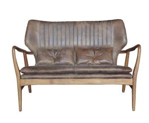 Quality Retro Vintage Leather Sofas With Wood Frame Arms And Legs wholesale