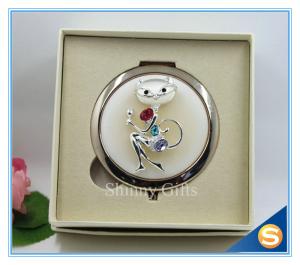 Quality Shinny Gifts High-Grade Fox Design Makeup Mirror Crystal Round Cosmetic Mirror wholesale