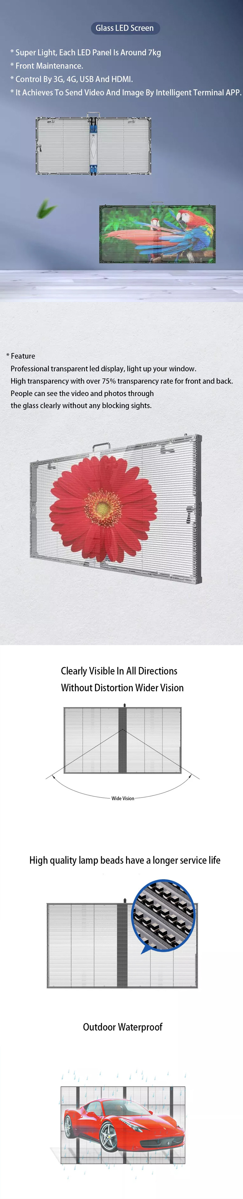 FULL Color SMD Transparent Video Wall P2.6-5.2mm Advertising Sign