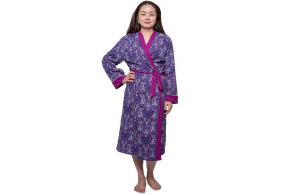 Purple Single Jersey Womens Summer Nightwear Cotton Long Night Robe With Solid