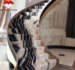 Quality Modern Panda White Calcite Marble Staircase Stone Decorative Marble Stairs at Hallway wholesale