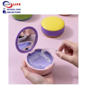 Quality Cute Daily Pill Dispenser Box For Elderly Plastic Dental Box False Teeth Box Mirror Silicone 9CM wholesale