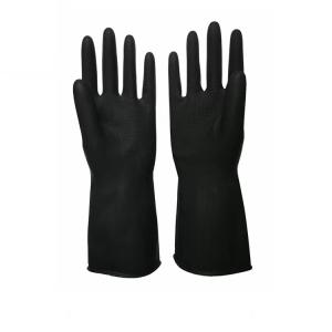 Quality 32CM Black Industrial Rubber Gloves Unflocked Lining Alkali Resistance wholesale
