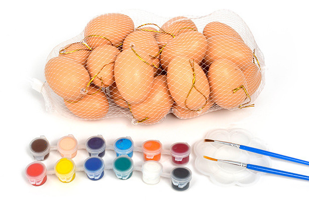 Assorted colors Plastic Easter eggs with Acrylic paint and brush for KIDS DIY painting Wooden and Plastic Easter Eggs