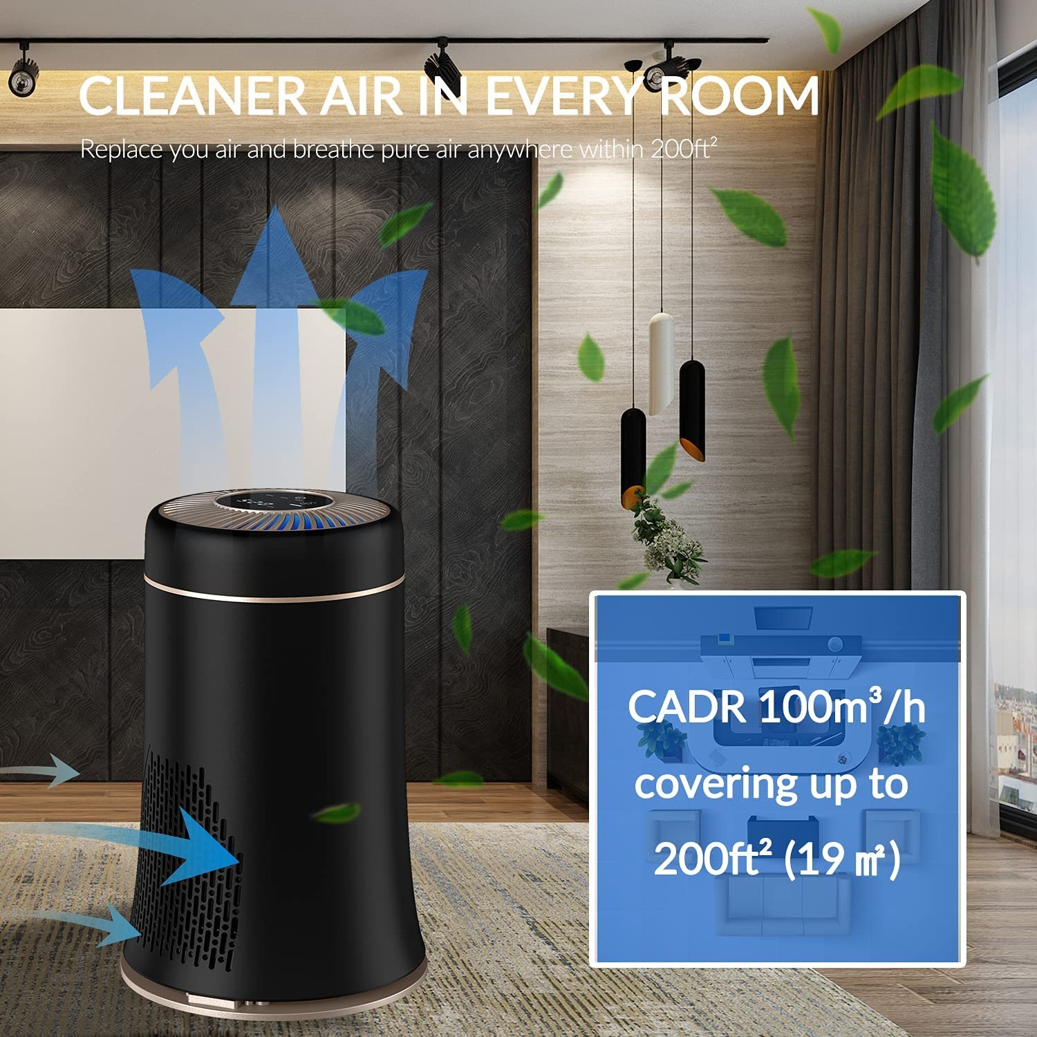 H13 True HEPA Filter PM2.5 Air Filter 24dB Low Noise For Home Allergies Pets Hair