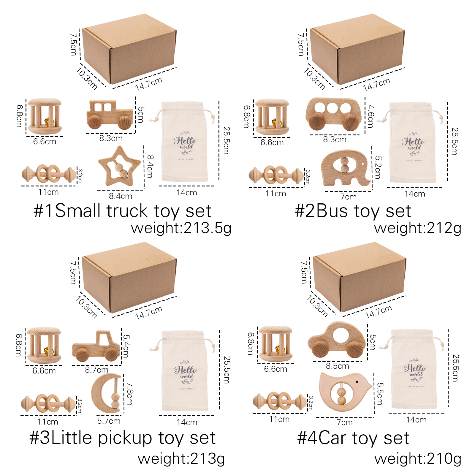 4 Pcs/Set Baby Toys Natural Wooden Rattle Teether Musical Newborn Gift