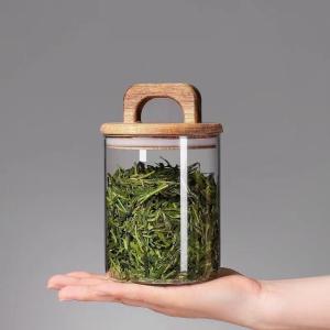 Quality 700ml 1000ml 1400ml large wide mouth heat-resisting glass storage jars with wooden lids wholesale
