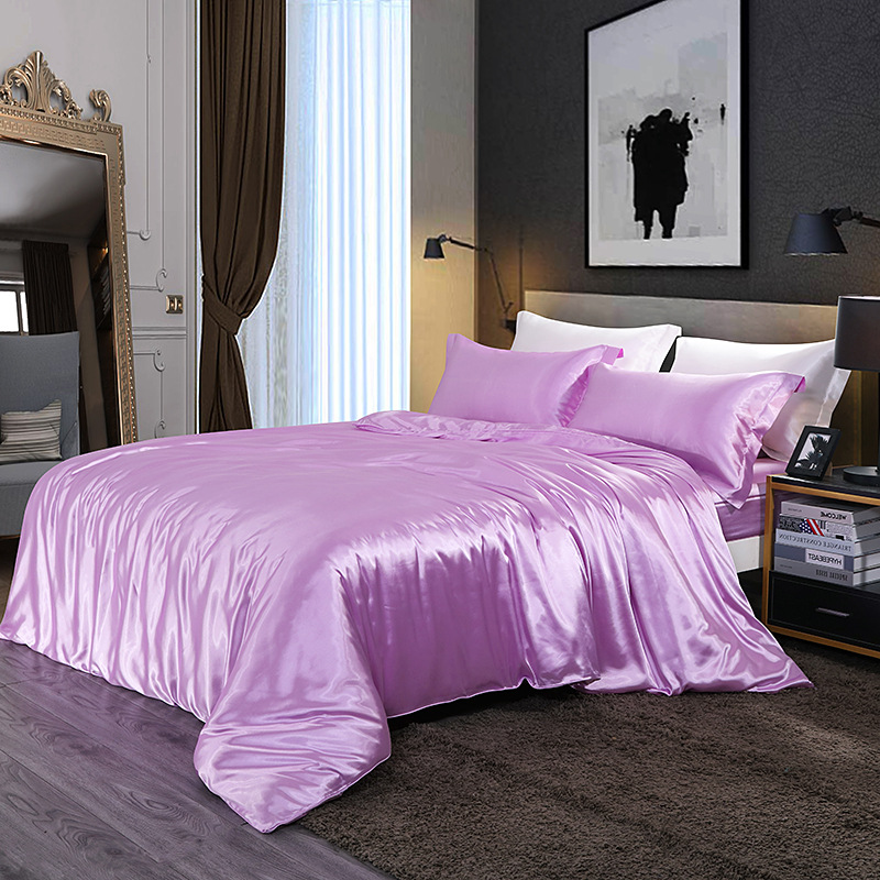 4 Piece 2.8m Green Mulberry Silk Bedding Plain Dyed For Bedroom