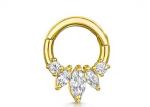 Marquise Cut 14K Gold Clicker Piercing Four Claw Setting Type For Septum Daith