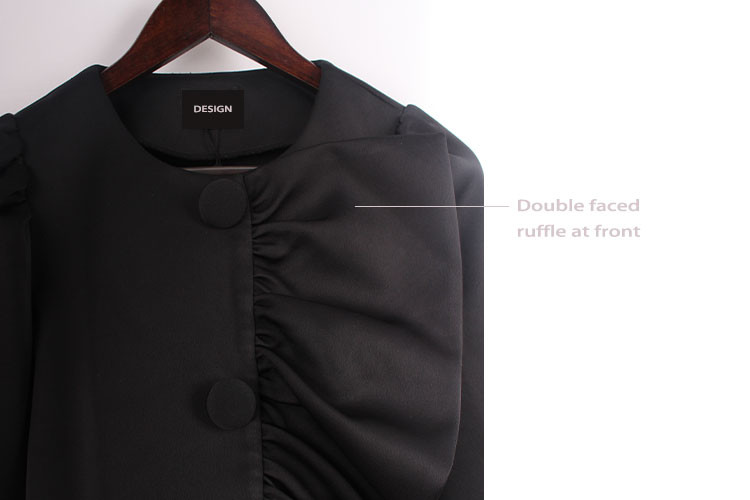 Women Short Black Woven Fabric Clothing Outerwear Polyester Moss Bonded