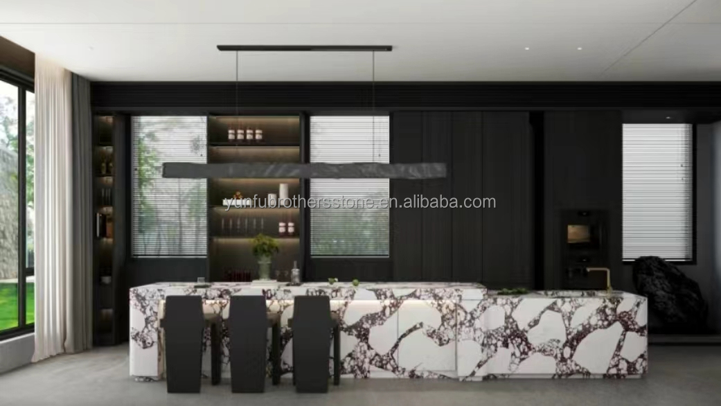 Modern Calacatta Viola White Marble with Purple Vein Slabs Elevate Your Dining Room Table Set Kitchen Countertop Bathroom Staircases