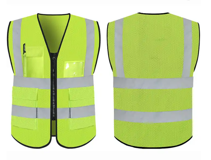 Reflective Outdoor PPE Safety Workwear Zipper Pockets Vest For Construction Companies
