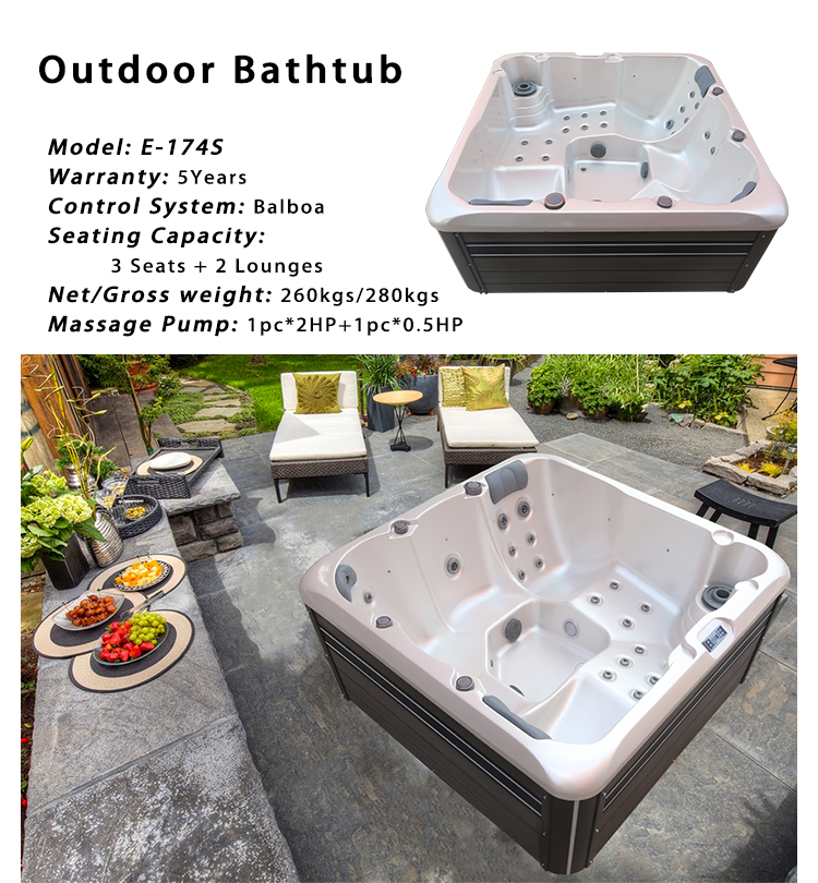 Outdoor Acrylic Hot Tub Whirlpool Massage Bathtub With cascading waterfall and colourful lights