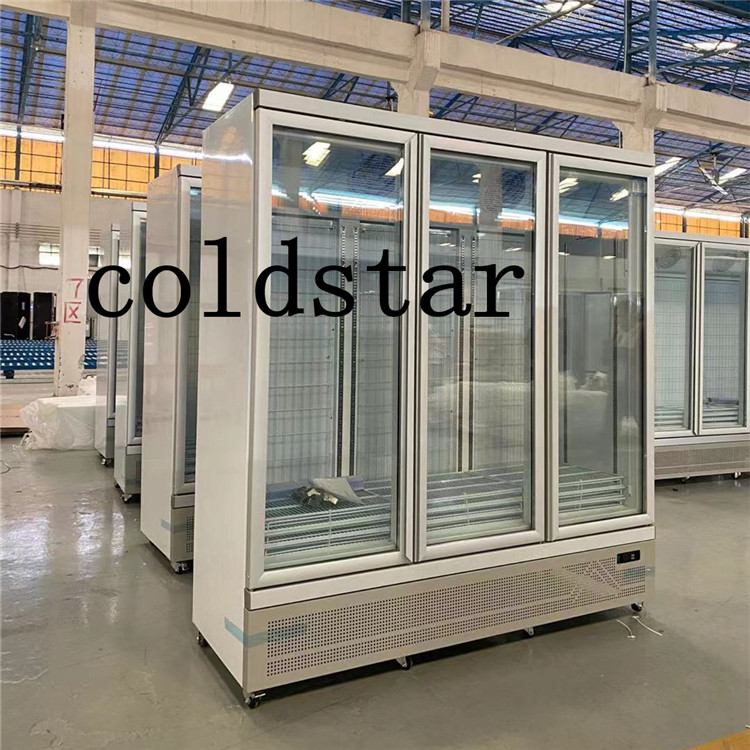 Supermarket 3 glass doors refrigerator drink display cooler yogurt milk refrigerator showcase