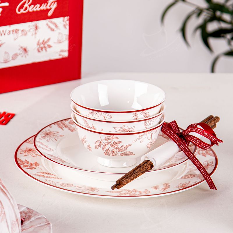 Ceramic Dinnerware Sets Traditional Chinese Year Decorations Spring Festival Gift Set