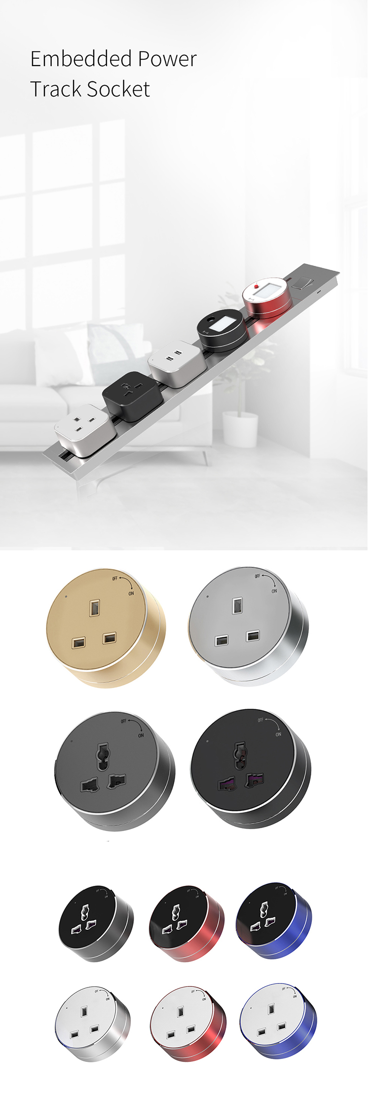 Universal Electrical Outlet 32A Power Track Socket for Wall and Table Socket Outlet