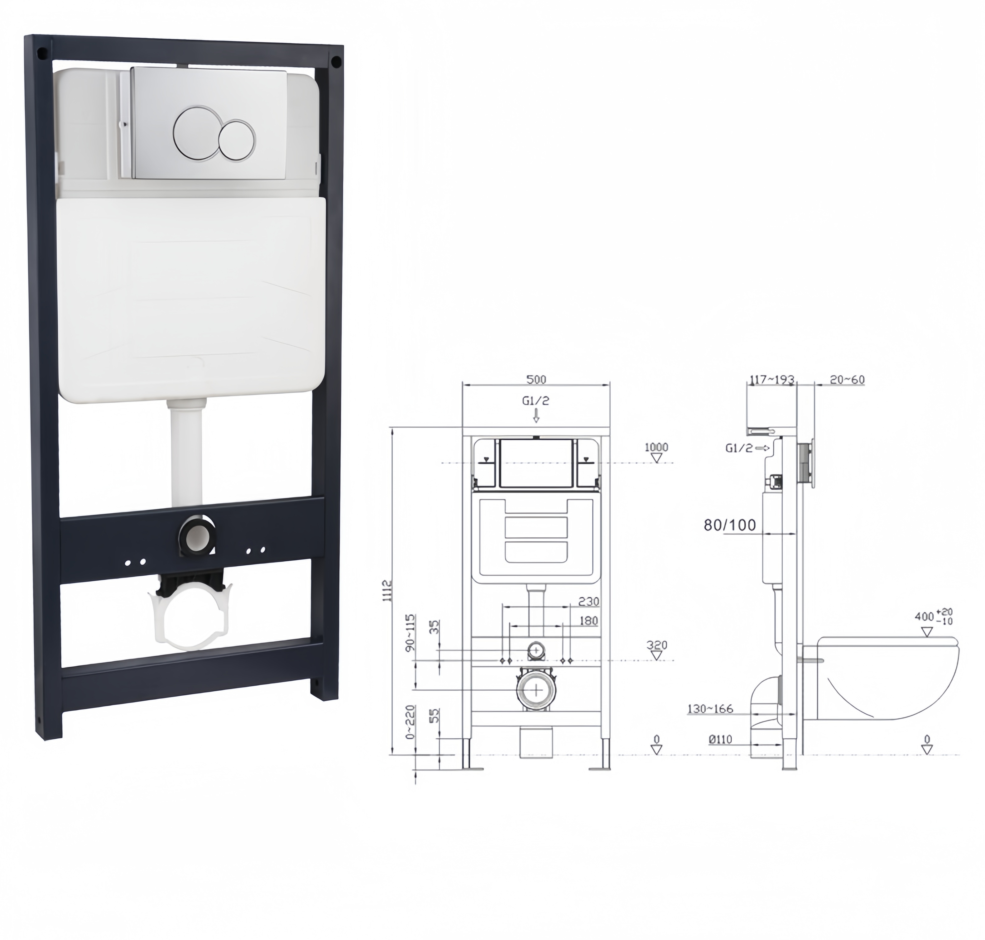 Wall Mounted Concealed Tank Cistern with Stainless Steel Frame and European Watermark